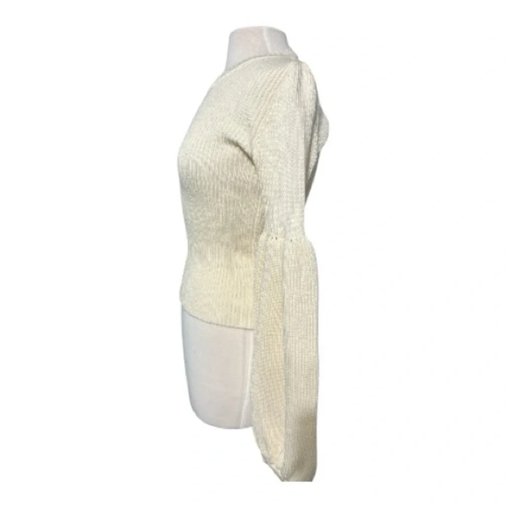 KSENIA SCHNAIDER, Cream Ribbed Knit Sweater with Balloon Sleeves - Picture 3 of 6